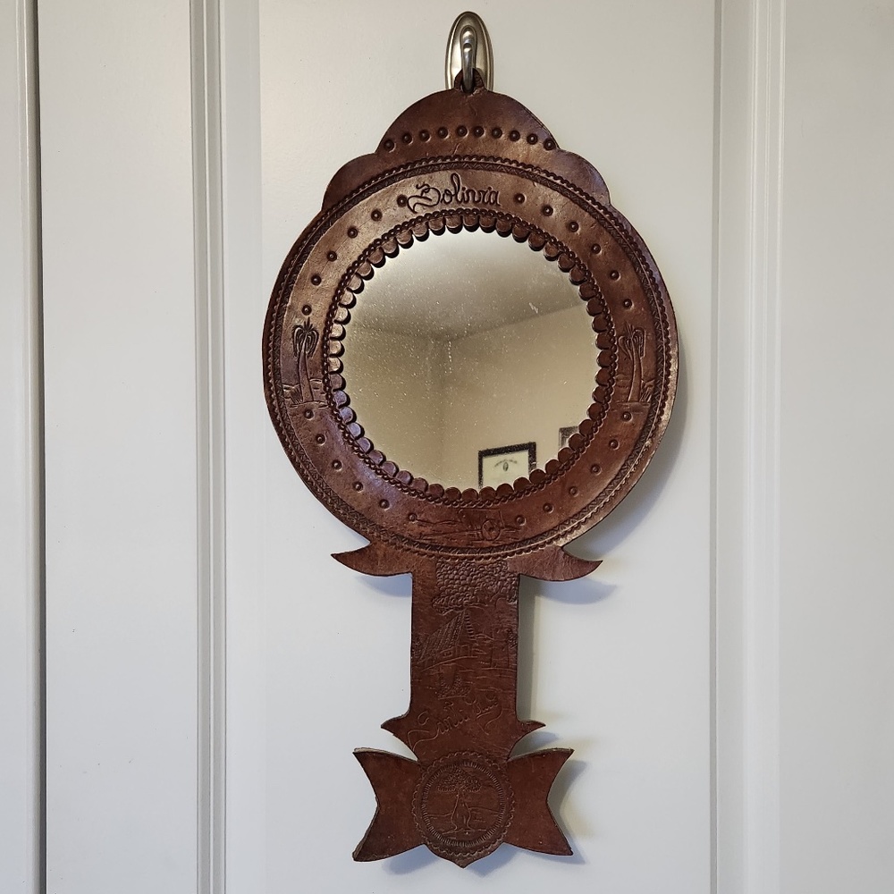 Vintage Bolivian Leather Mirror